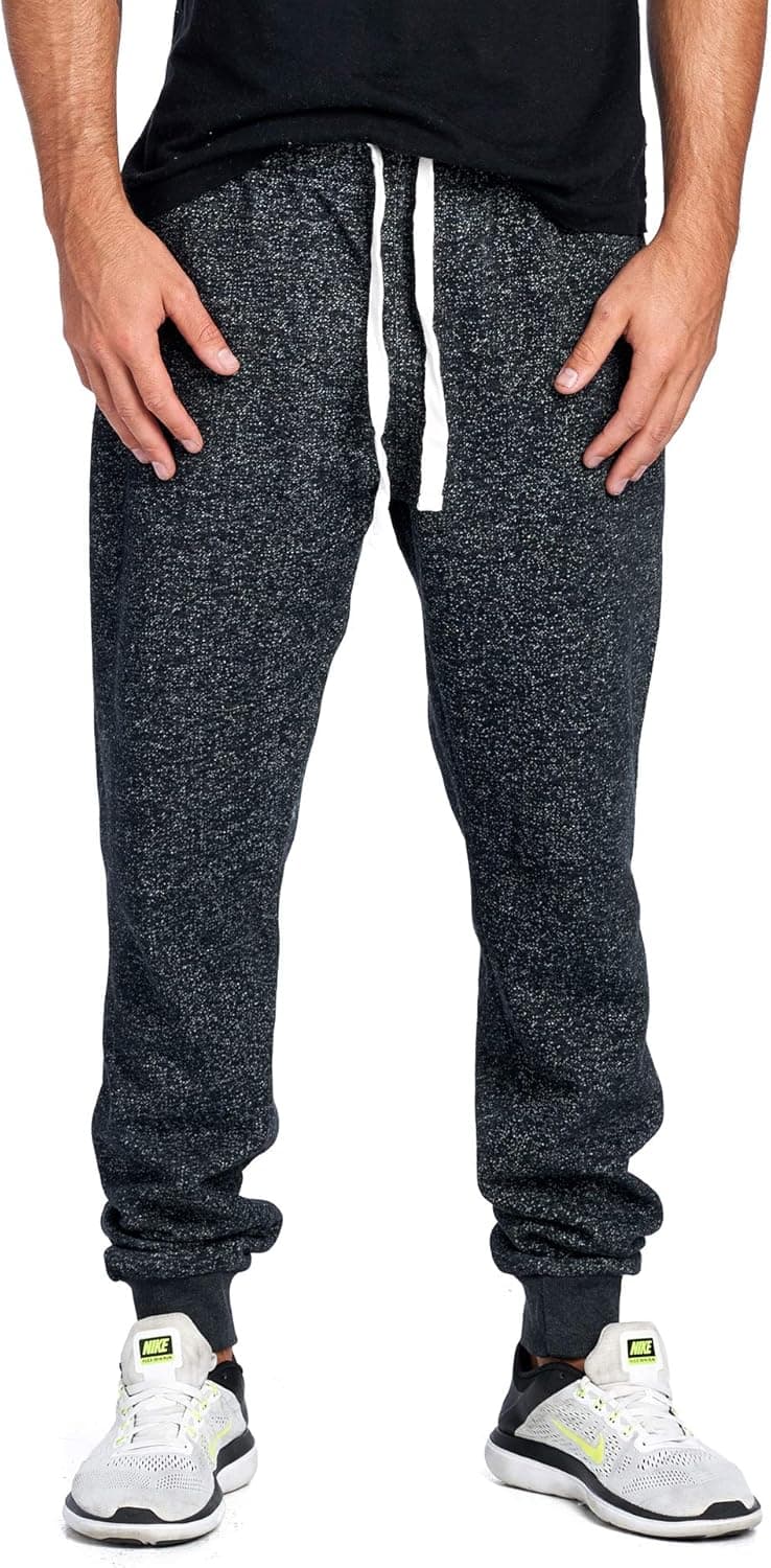 PROGO USA Men's Joggers Sweatpants Basic Fleece Marled Jogger Pant Elastic Waist