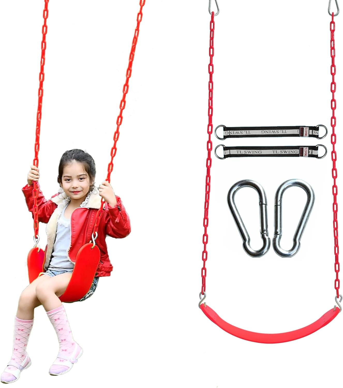 TLswing Swing Seat Heavy Duty 66" Chain Plastic Coated - Playground Swing Set Accessories Red
