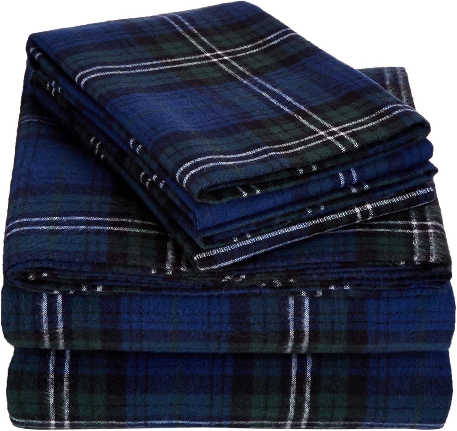 Amazon Basics Yarn-Dyed Lightweight Flannel Sheet Set - King, Blackwatch Plaid
