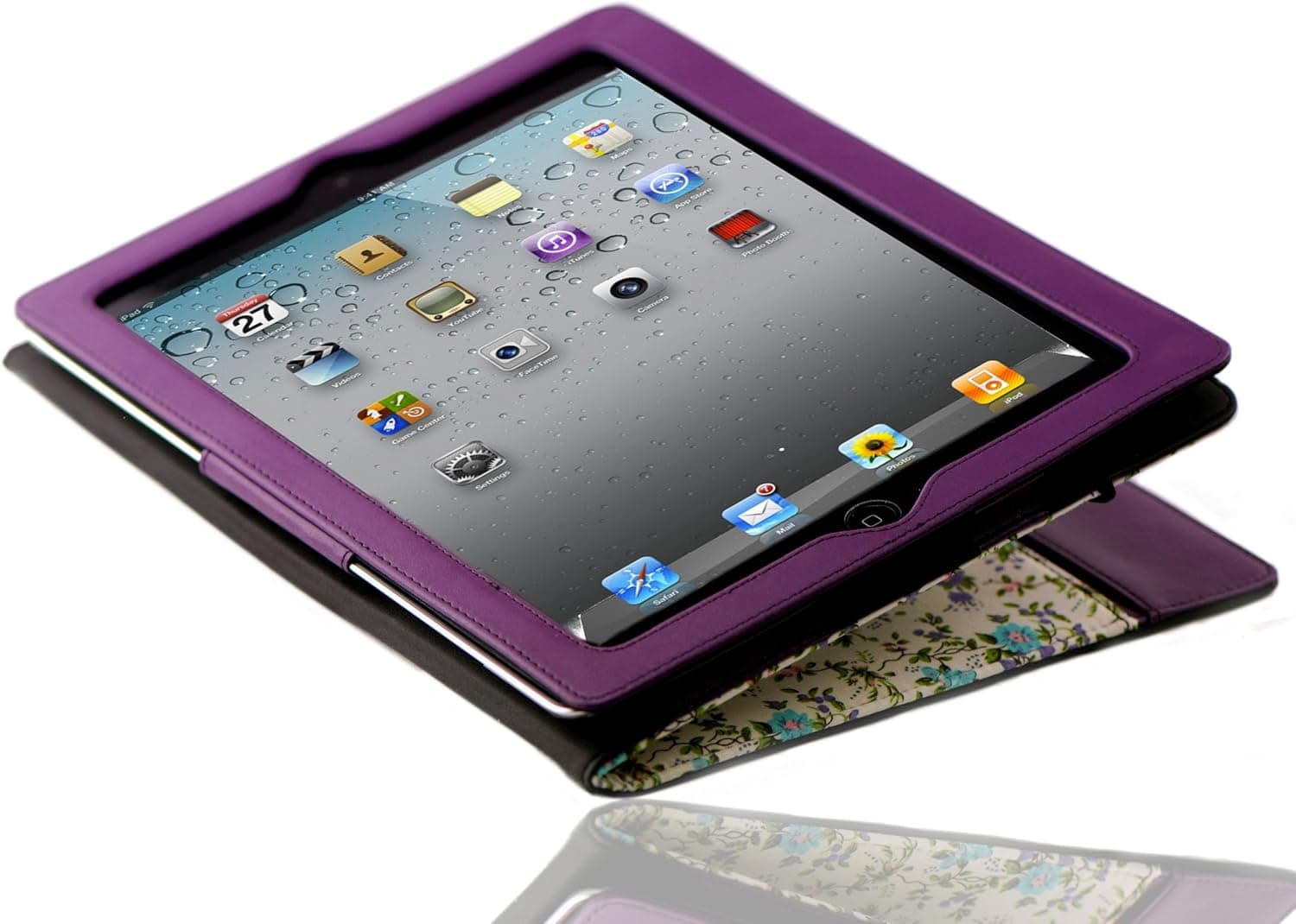 splash RAINDROP Case Cover for iPad 3 "The New iPad" 3rd Generation & iPad 2 (FLORAL PURPLE) - includes Glider Stylus and Masque Screen Protective Film