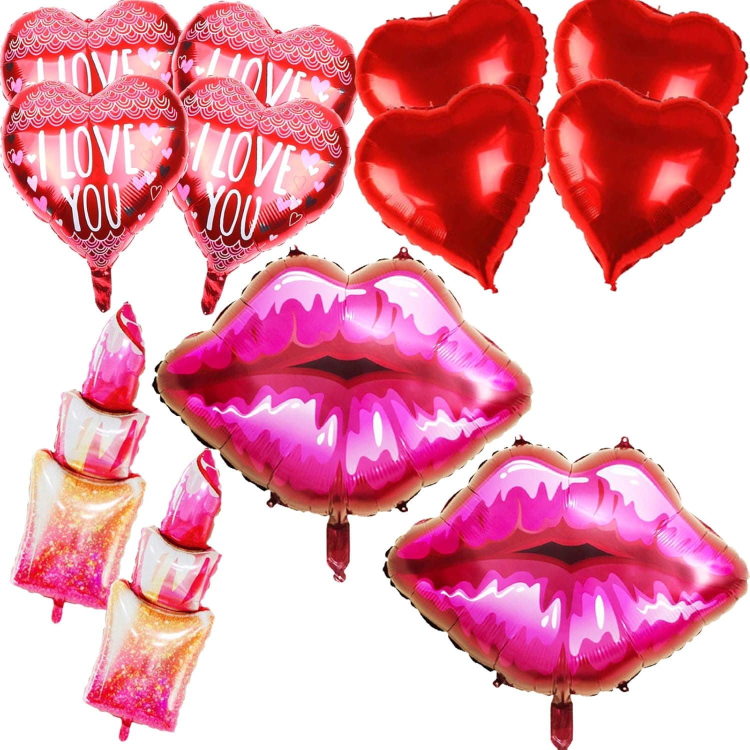 Valentine Day Party Decorations - Valentine's Day Balloons 12 PCS Giant Red Heart Balloon Red Kiss Balloon I Love You Printed Balloon Red Lipstick Balloons for Lovers Sweet Valentine Party Decorations