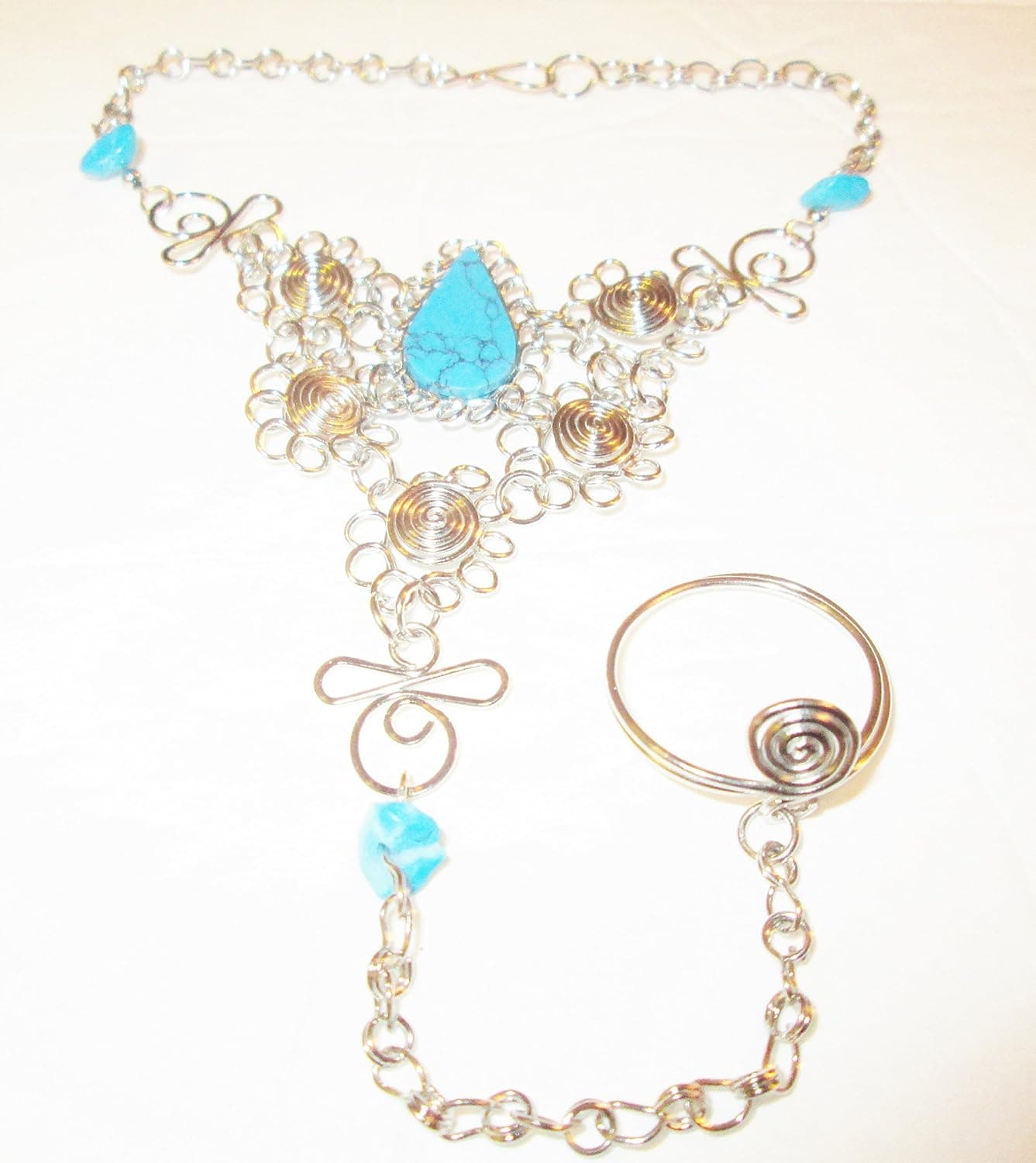 Turquoise Semiprecious Stone From Peru Slave Bracelet