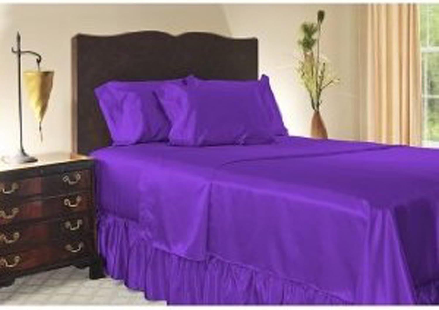 Divatex Home Fashions Royal Opulance Satin Queen Sheet Set, Grape