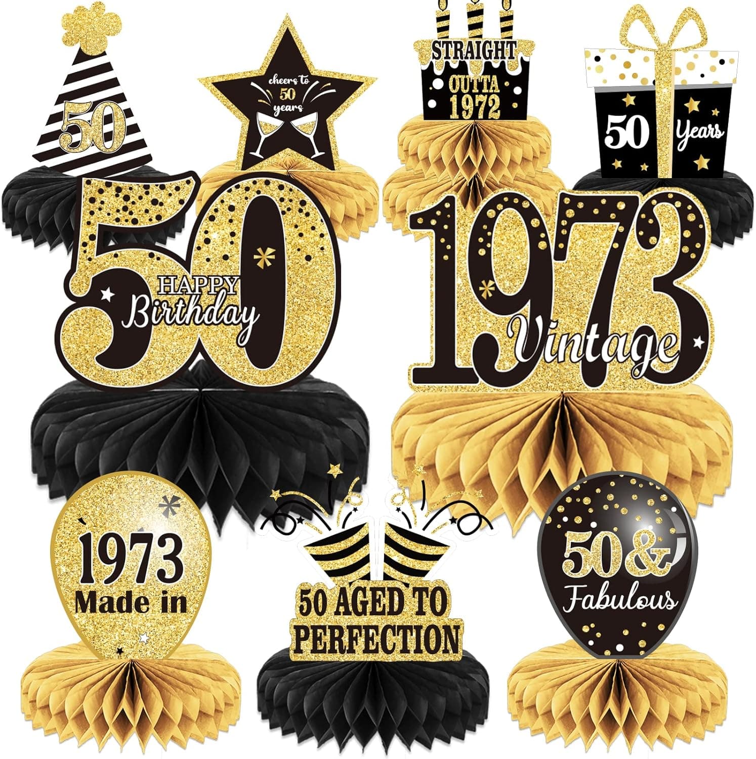 9PCS 50th Birthday decorations 50th birthday Centerpieces for Tables Decorations 2023 Vintage 1973 Honeycomb Table Topper Back in 1973 50th Birthday Decorations for Men and Woman 50 Years Birthday Party