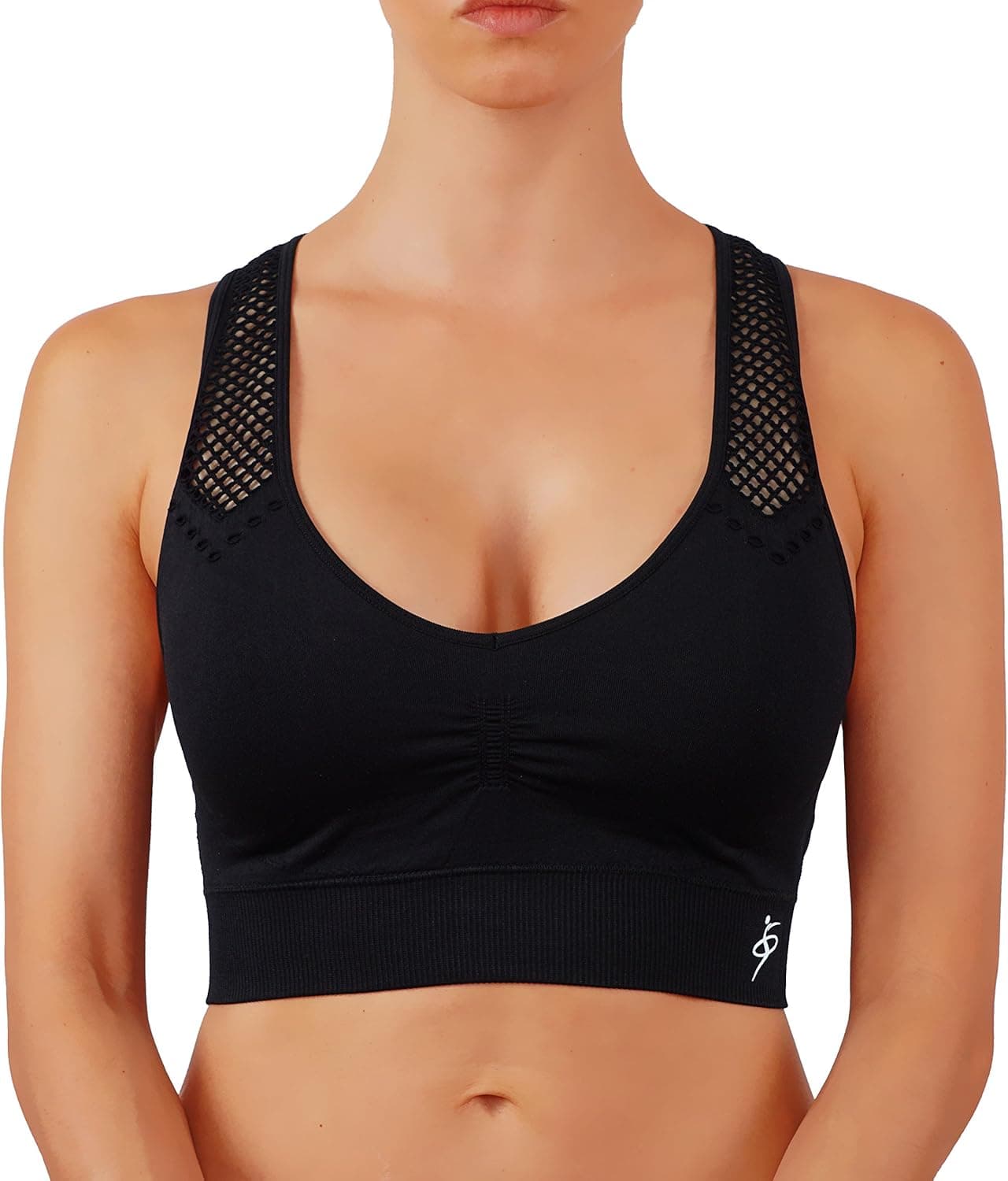 Bise Women's Sports Bra Yoga Top Lightly Padding Workout Middle Support Active Wear Wire Free (S/M, B-1221 Black)