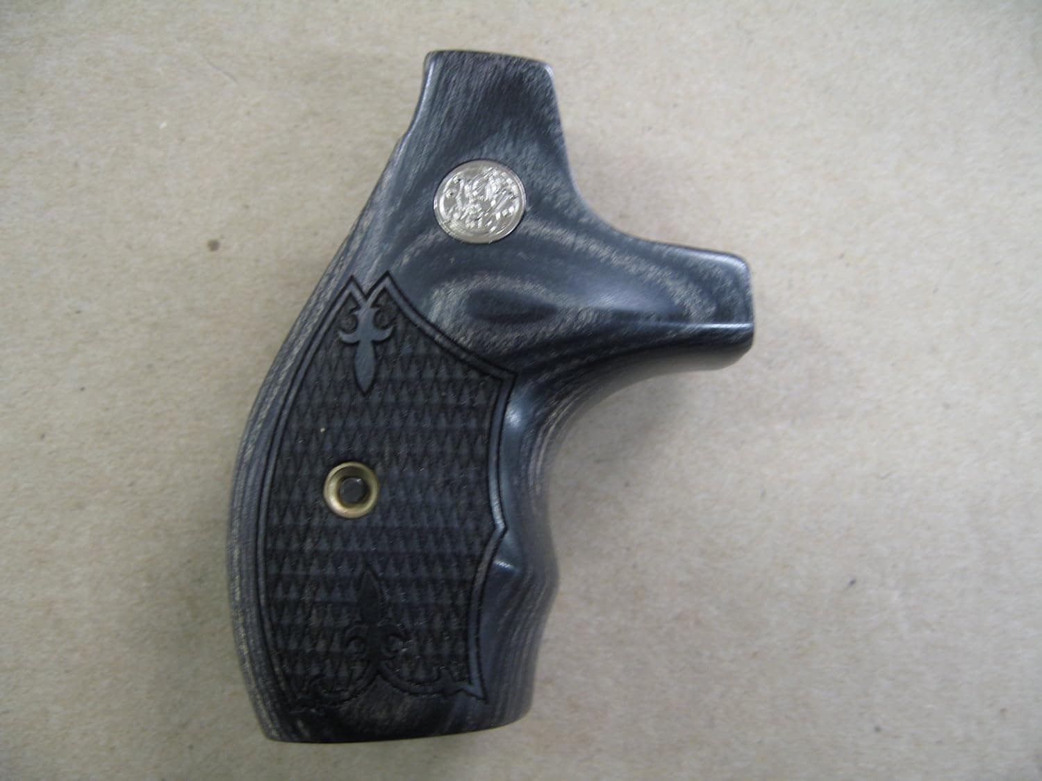 Smith Wesson J Frame Silver Black Checkered Boot Gun Grips Medallion, S&W 60, 36, 642