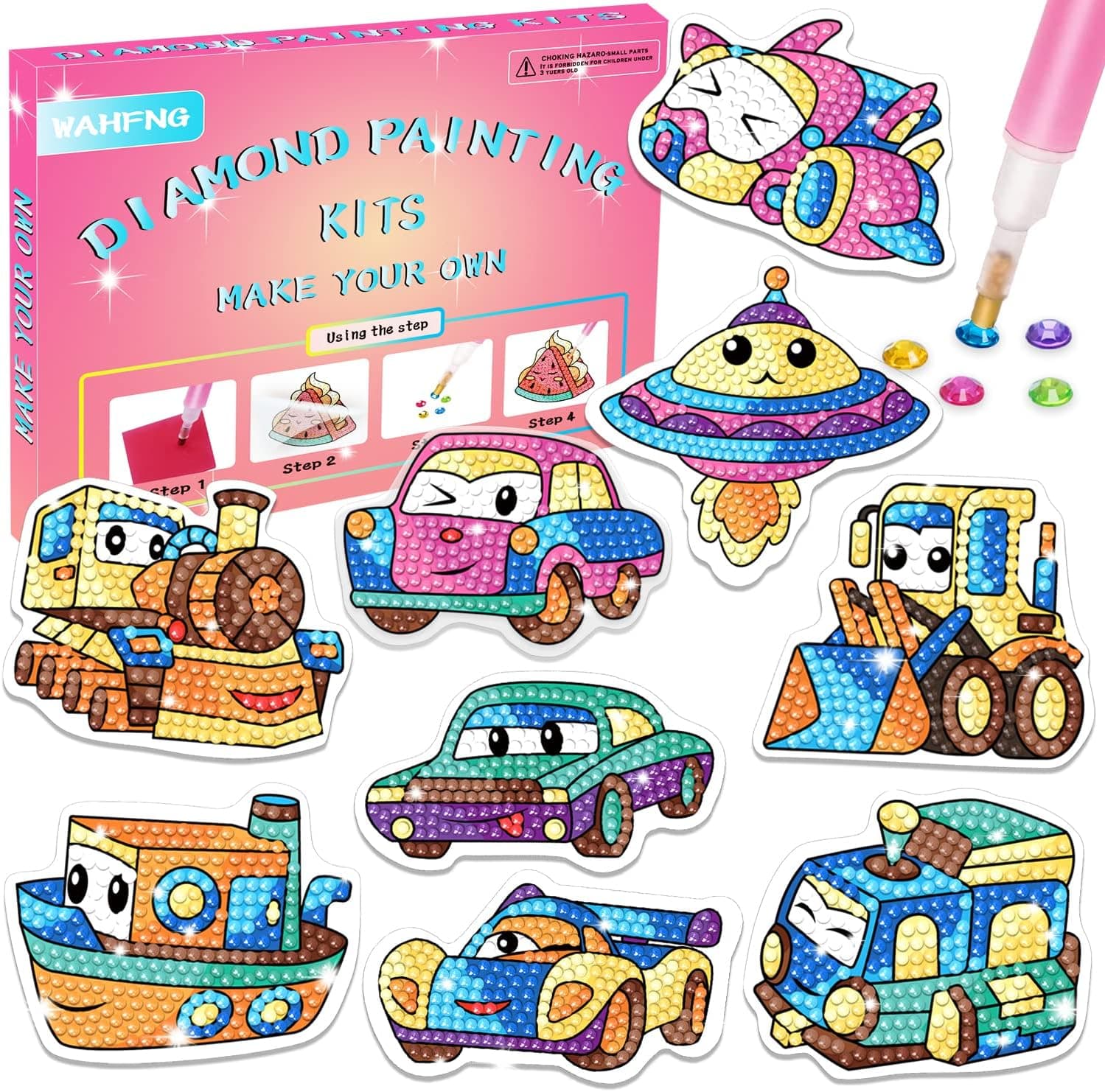WAHFNG 5D Diamond Painting Kits for Kids- Gem Paint by Numbers Diamonds Arts and Crafts for Boys and Girls Ages 6 7 8 Birthday Gifts for Girl 6-8 8-12 Year Old Art Craft Kits Stickers（Transportation）