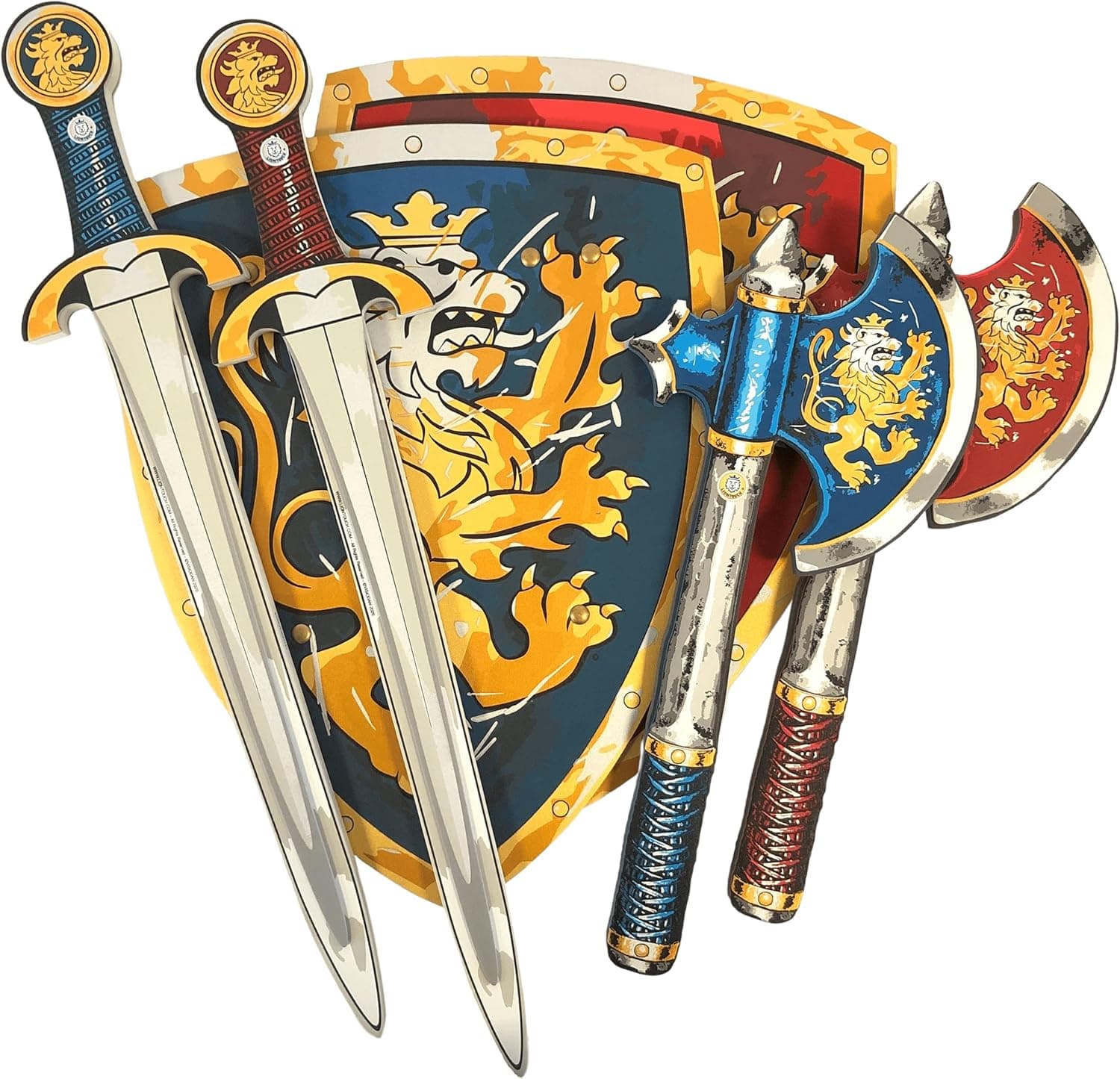 Liontouch Noble Knight Toy Swords, Shields & Axes For Two Kids, Blue & Red | Medieval Pretend Play Set in Foam For Children With Golden Lion Theme | Safe Weapons & Battle Armor For Dress Up & Costumes