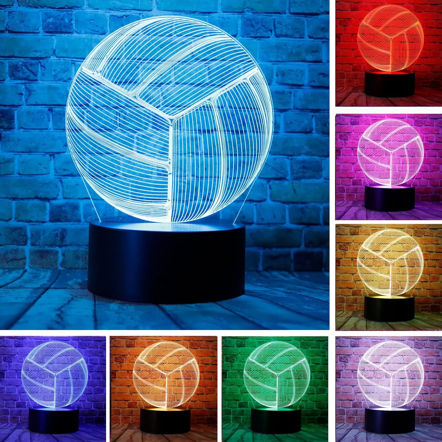 Cute Volleyball Lamp Toys 3D Optical Illusion LED Room Decor Table Lamp with Remote 7 Colors Visual Sleep Night Light Birthday Xmas Gifts for Kids Sports Lover