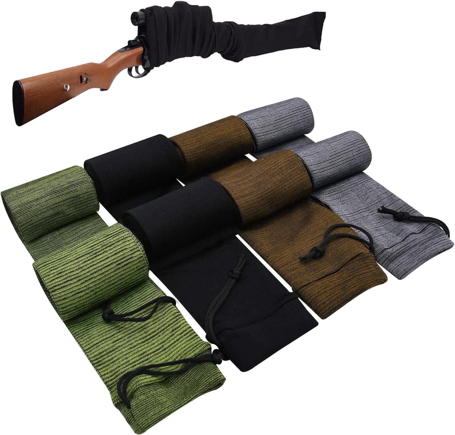 Gun Socks, 8pcs Silicone Treated Gun Socks, 48 × 4.3 in Knit Gun Socks, Flexible Design Knit Gun Hunting and Shooting Holder Socks for Rifles, Scopes, Pistol Grips & Tactical Accessories