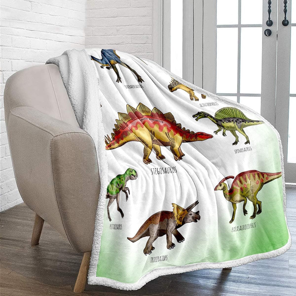 Dinosaur Blanket Twin Soft Warm Jurassic Dinosaur Pattern Printed Sherpa Blanket for Boys Plush Cartoon Solid Fleece Throw Blanket for Bed Couch (60" x 80")