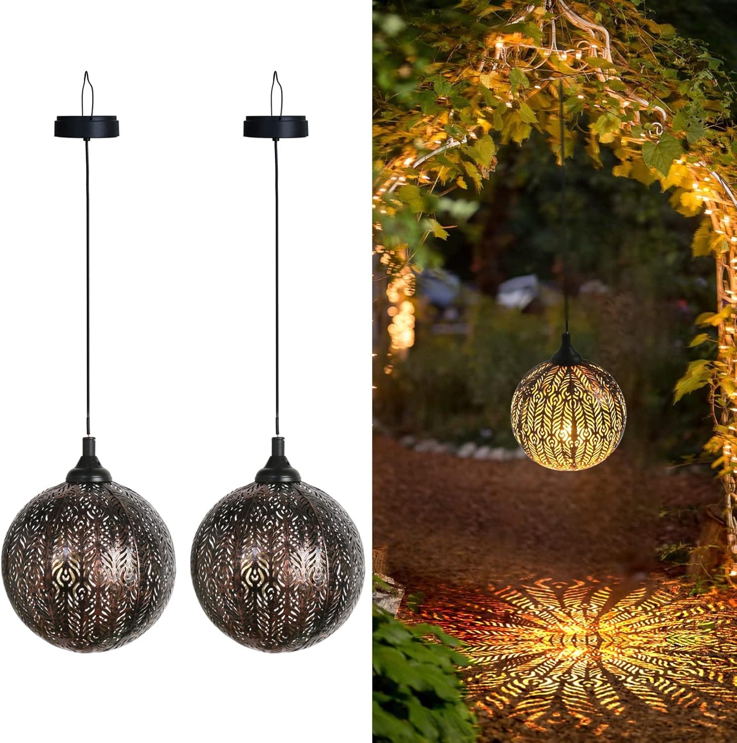 Sunmile Hanging Solar Lights Outdoor Waterproof Decorative Lanterns Metal Garden Lights Led Gifts Porch Decor for Pergola Patio Gazebo Fence Party Decorations (Bronze 2pack)