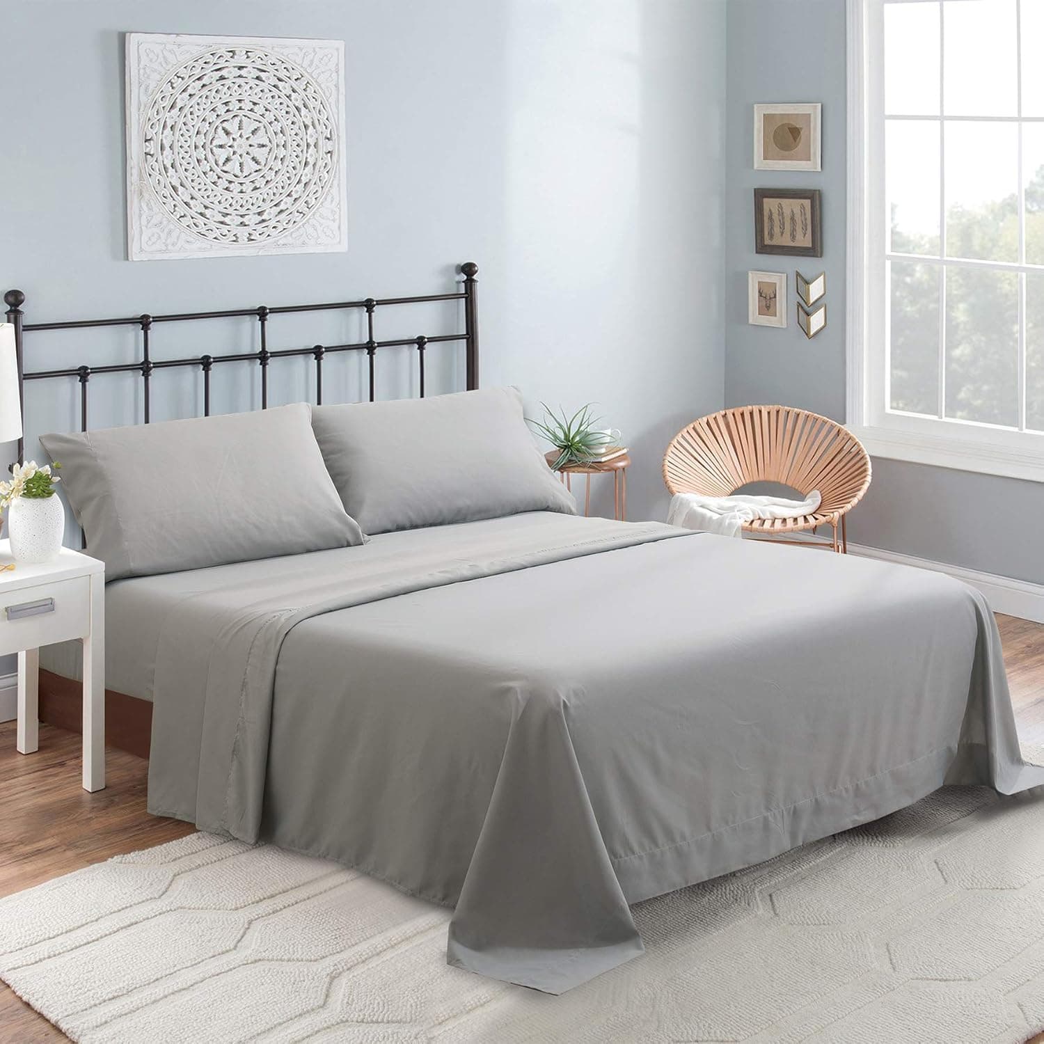 Glaoek Bed Sheet Set - Super Soft Microfiber 1800 Thread Count - Nice Sleeping & Luxury Design -16 inch Deep Pocket 4Pc Bedding Set (Grey, Queen)