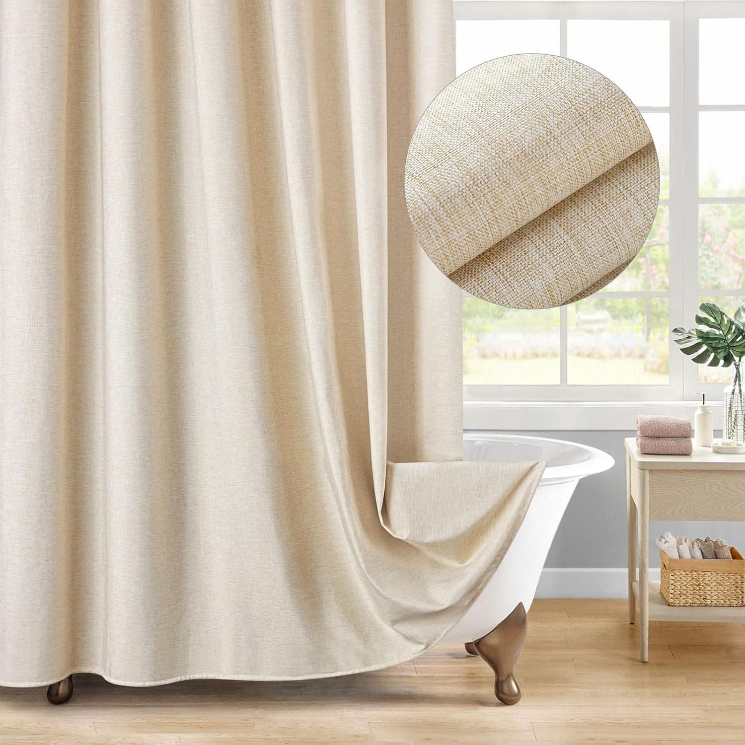 MitoVilla Beige Farmhouse Shower Curtain 72 x 78, Long Linen Fabric Shower Curtain Set, Modern Cloth Shower Curtain for Cream Bathroom Decor, Luxury Fabric Weighted Shower Curtains 78 inch Long