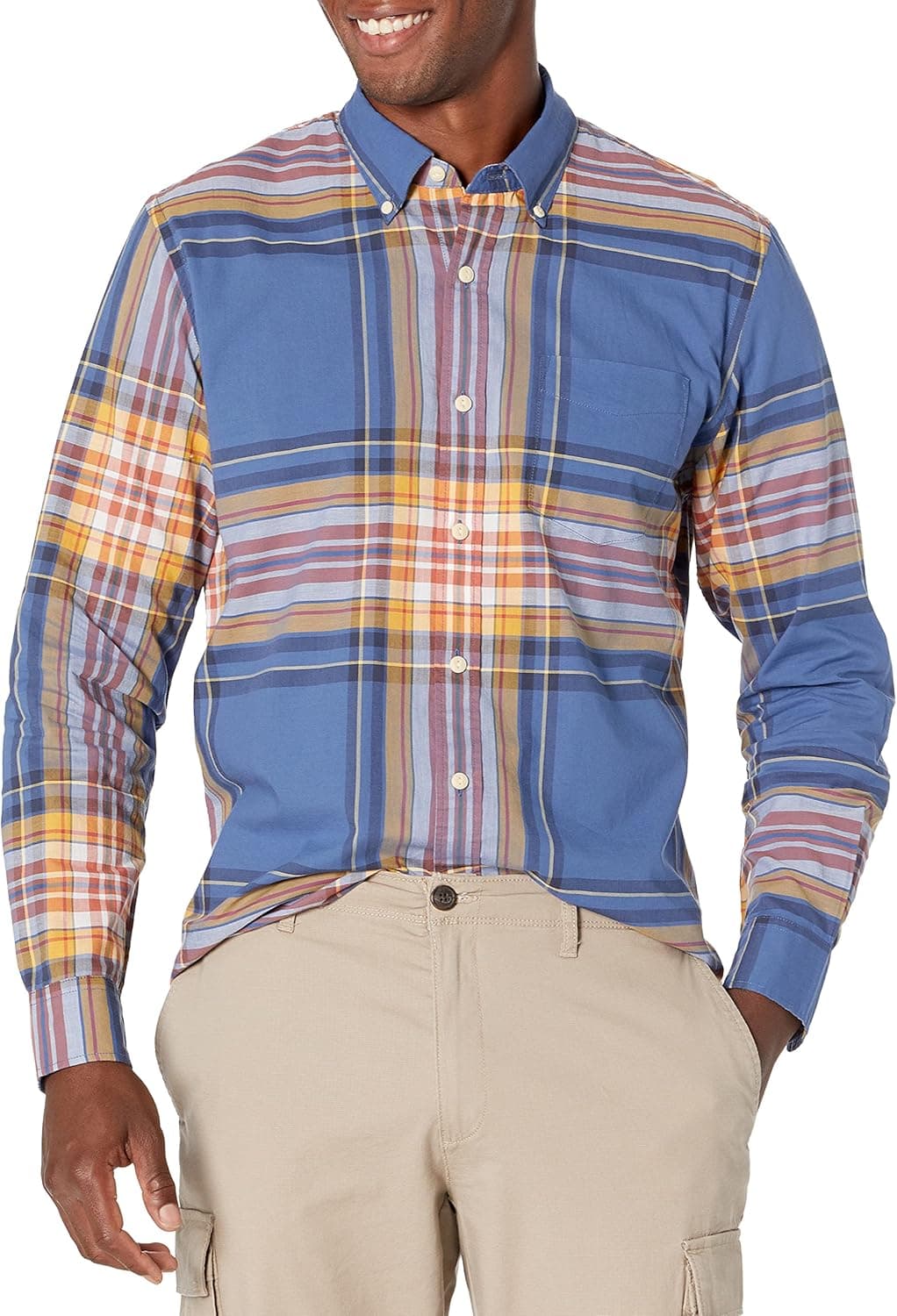 Goodthreads Men's Standard-Fit Long-Sleeve Lightweight Madras Plaid Shirt