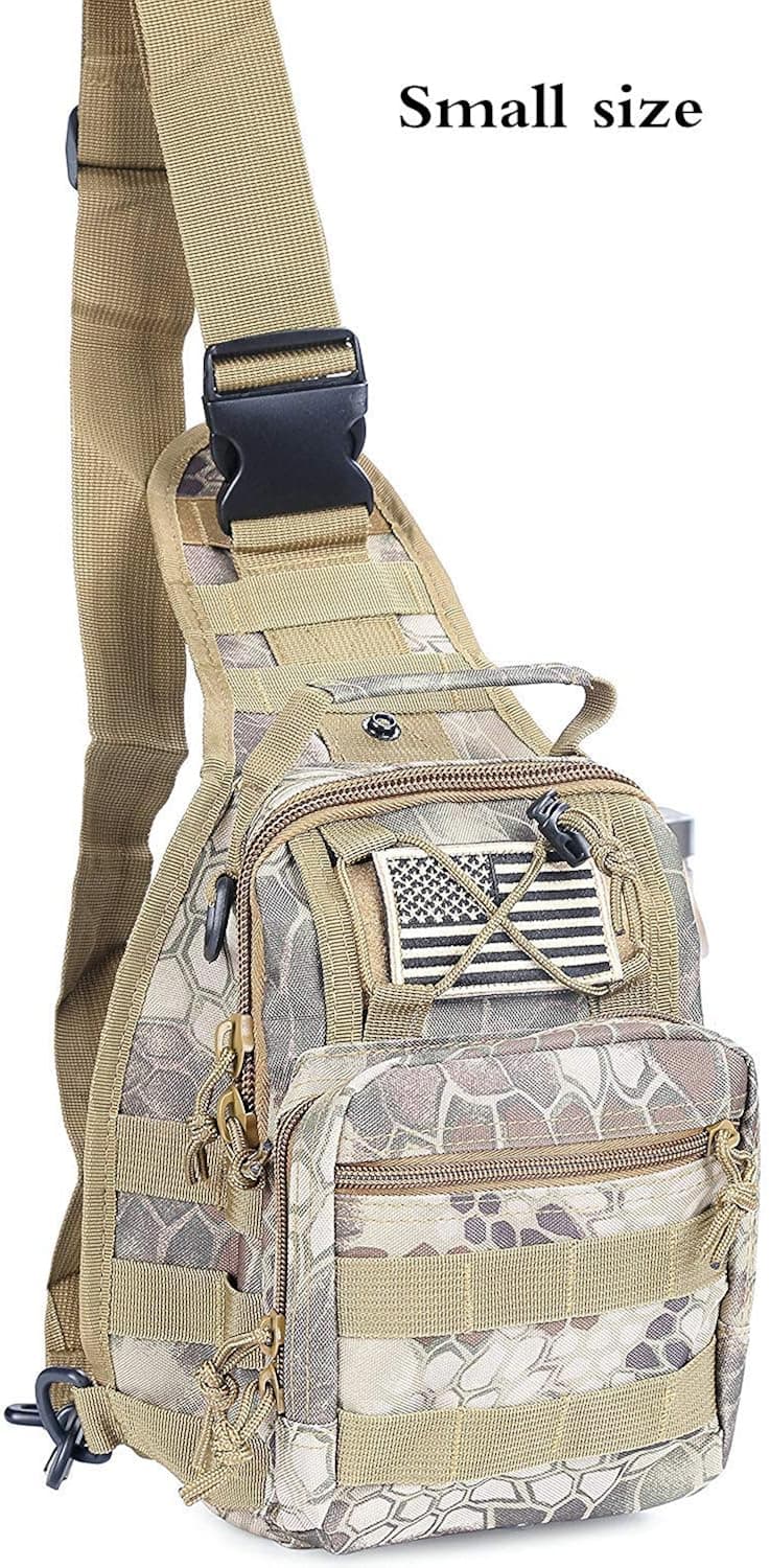 boxuan Tactical Sling Bag Pack Military Rover Shoulder Sling Backpack EDC Molle Assault Range Bags Day Pack with Tactical USA Flag Patch （Medium & Small Sizes）