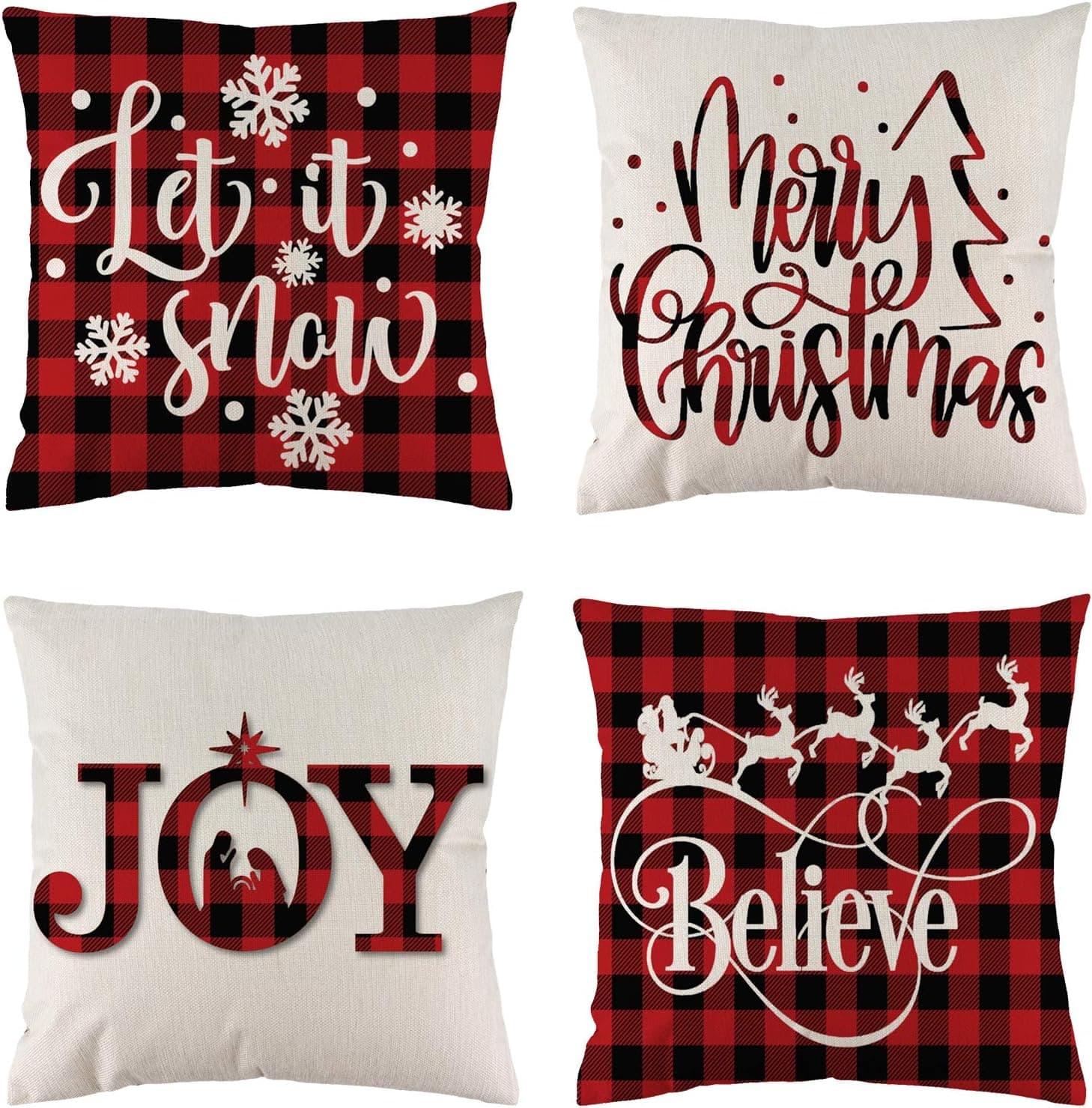 Allorry Christmas Pillow Buffalo Snow Elk Throw Pillow Covers Christmas Decorations Living Room Sofa Outdoor Couch Decor 18x18 Inch 4-Piece Set