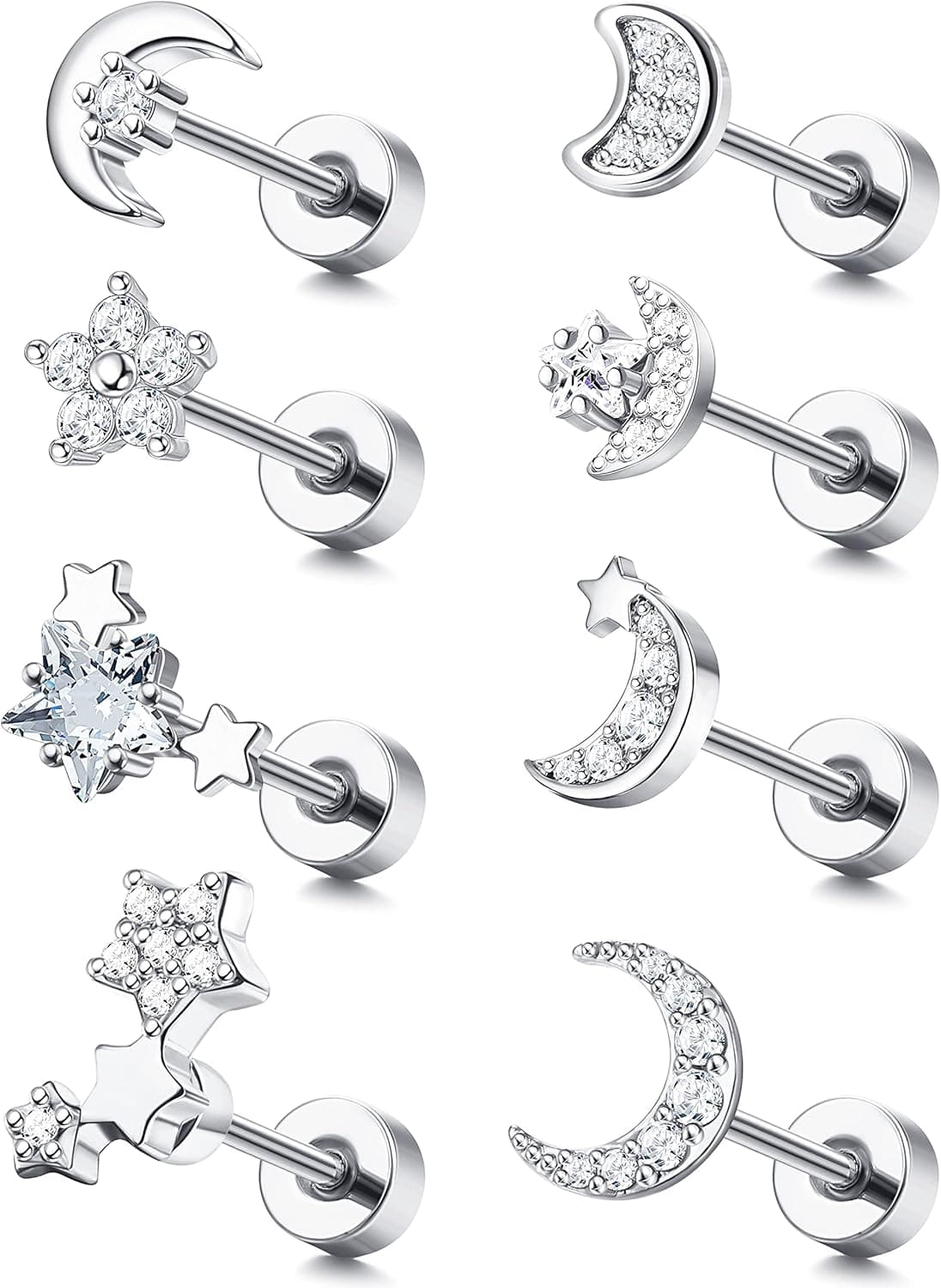 FASACCO Moon and Star Flat Back Cartilage Earrings 20G Cute Earrings Helix Tragus Piercing Jewelry