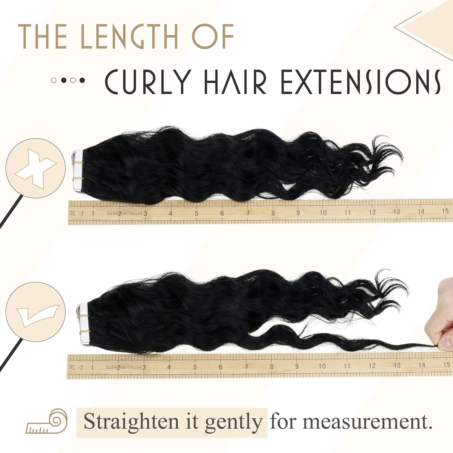 Tape in Hair Extensions Curly Black 18 Inch 20pcs 50g Natural Wave Tape Hair Extensions Color #1 Jet Black