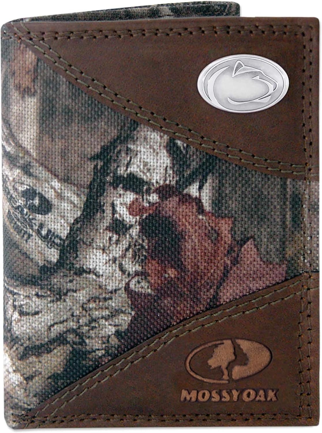 NCAA Penn State Nittany Lions Zep-Pro Mossy Oak Nylon and Leather Trifold Concho Wallet, Camouflage, One Size
