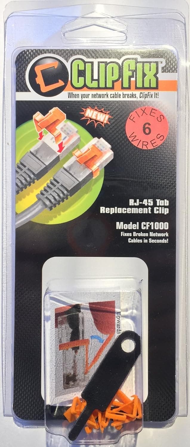 ClipFix RJ45 Connector Repair Clips 6 Pack (Snaps in Place, No Tools Required!)
