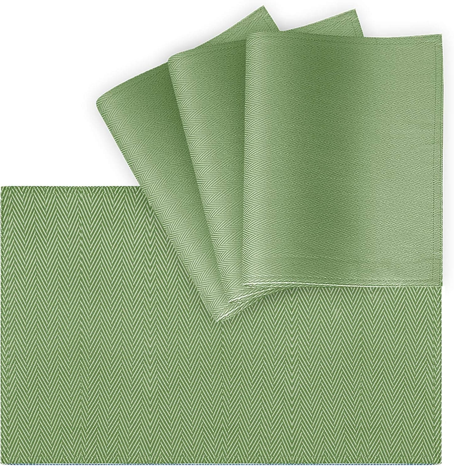 VCVCOO Anti-Stain Double Sided Placemats for Dining Table,13 by 19 inches Cloth Placemats Set of 4 Pieces, Green Herringbone Woven Fabric Table Mats Machine Washable