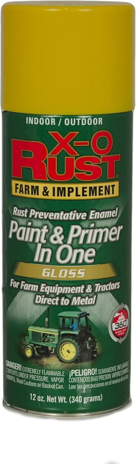 General Paint & Manufacturing XOP-38 X-O Rust Professional Farm and Implement Paint and Primer in One Spray with 360-Degree Spray Tip, Caterpillar Yellow, 6-Pack