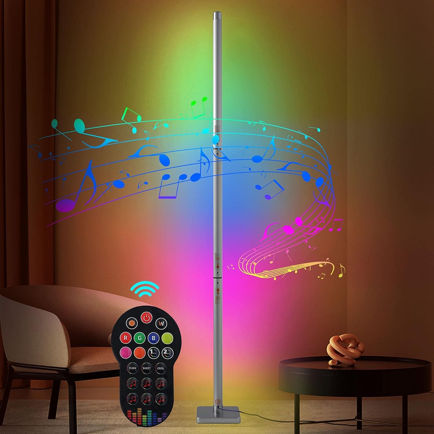 Modern LED Floor Lamp RGB dimmable Corner Lights Color Changing Ambient Mood Lighting for Living Room Bedroom Gaming Decor TV Music Sync Timing Smart Modern Lamp, 16 Million Color Light (White)