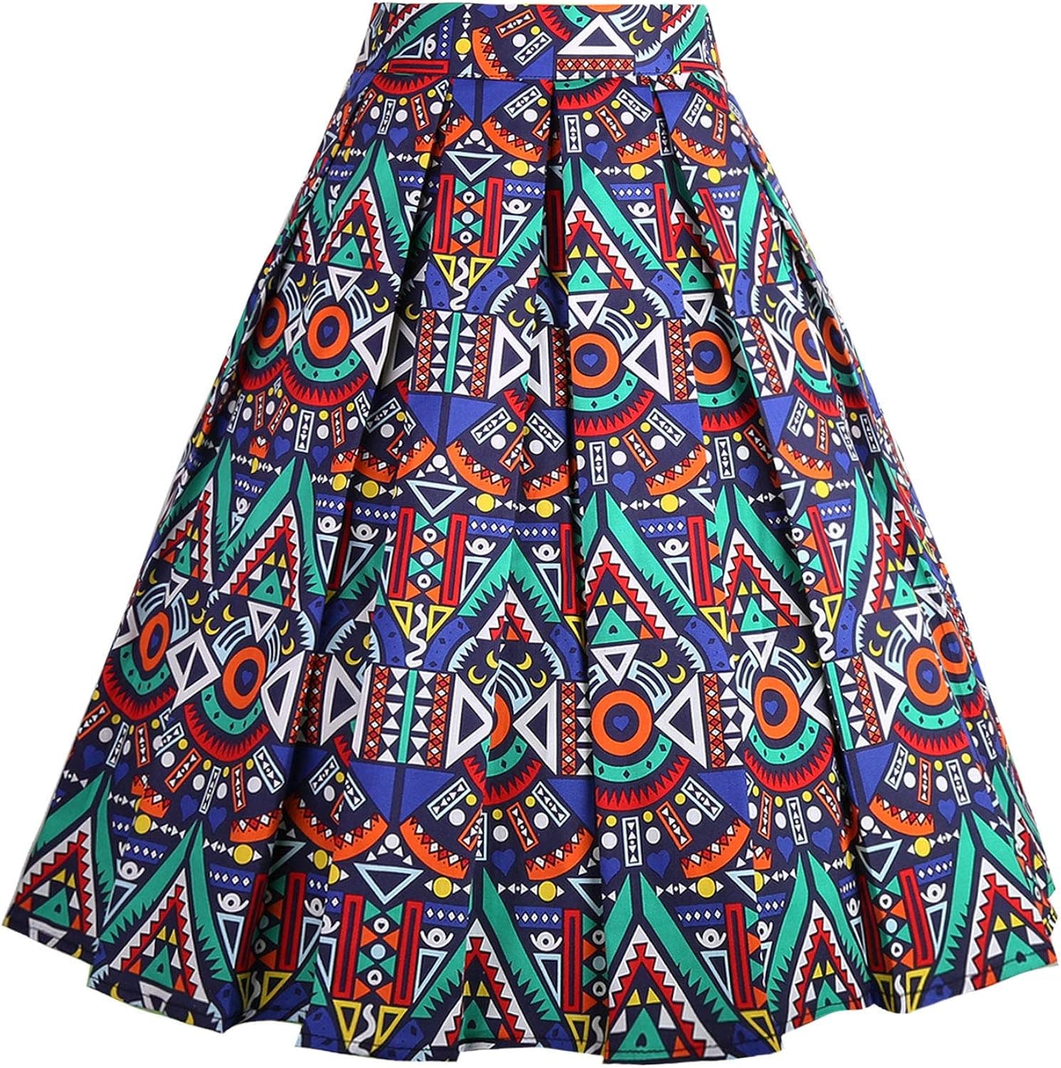 Dressever Women's Vintage A-line Printed Pleated Flared Midi Skirts