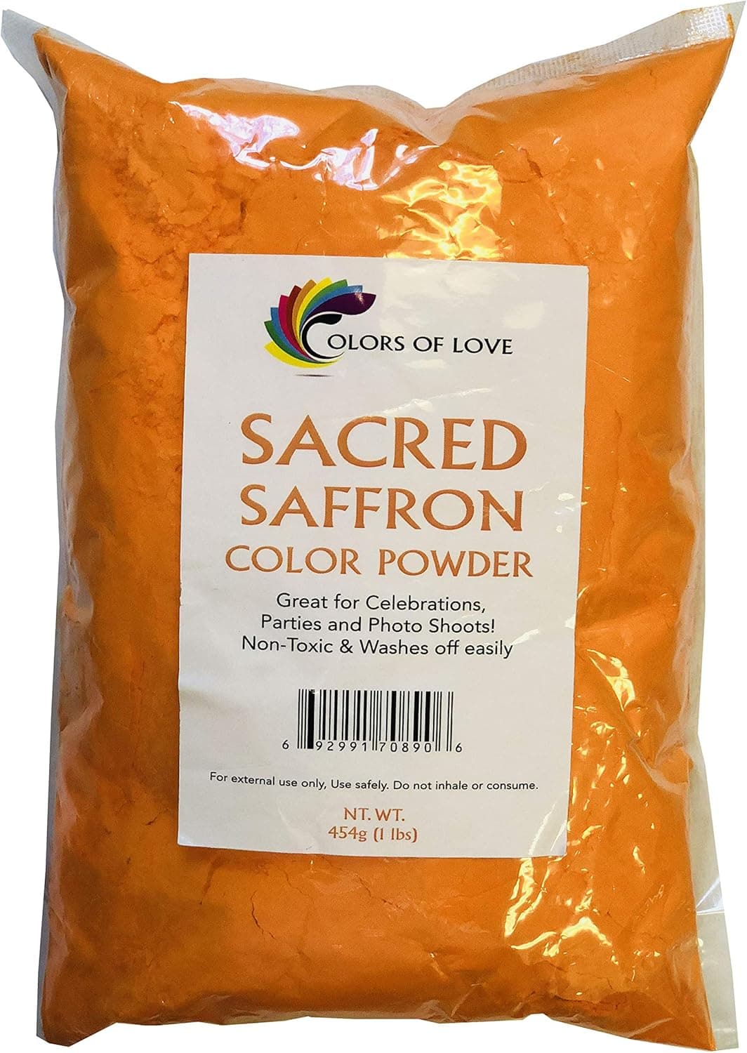 Colors of Love Light Orange Holi Color Powder - 1 Pound Bag - Ideal for events, bath bombs, youth group color wars, Holi events and more! (Saffron)