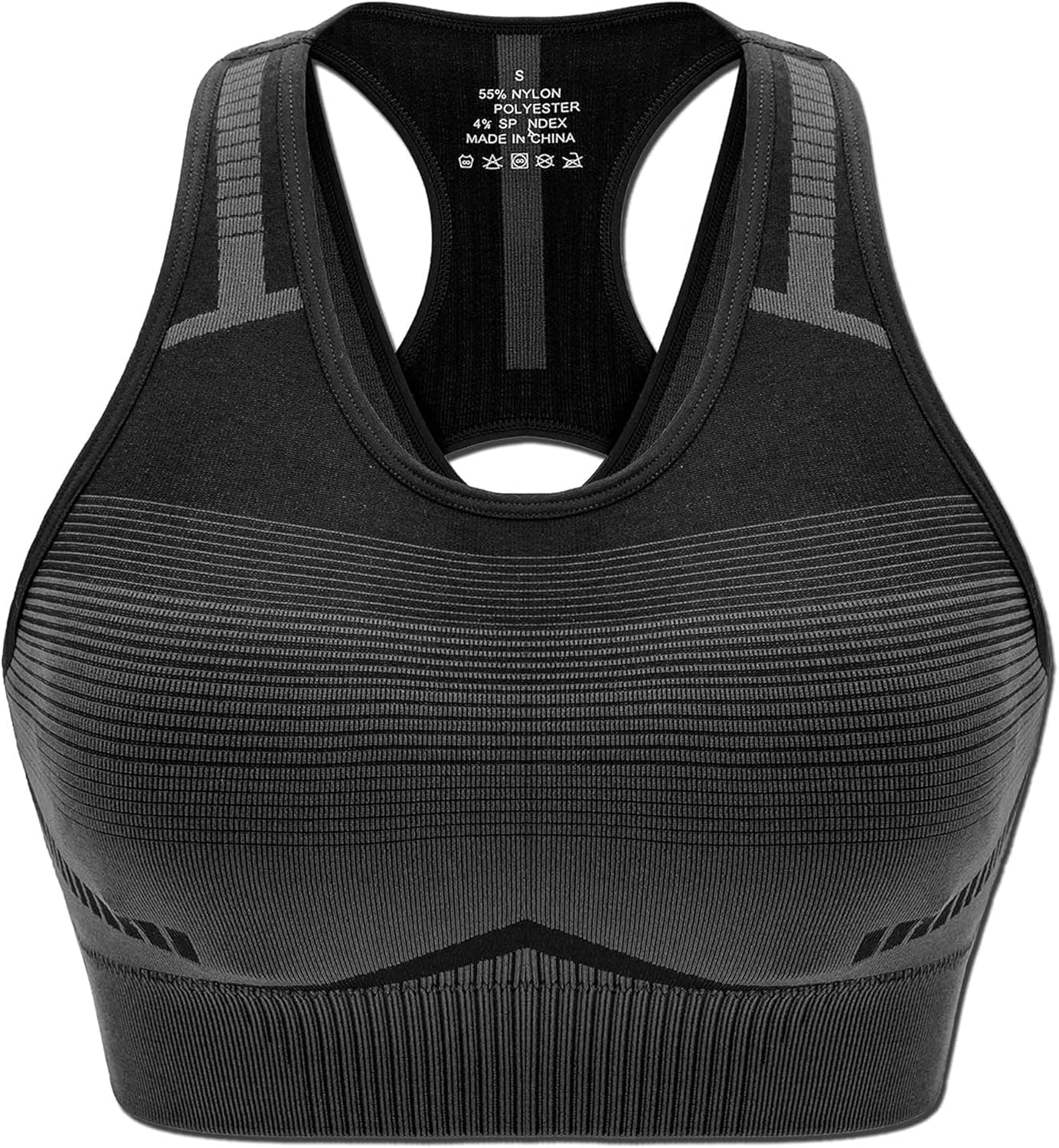 Cordaw Womens Sports Bras Racerback Crop Top for Gym Seamless Workout Bra Yoga Tops Padded Medium Support Bounce Control, Black XL