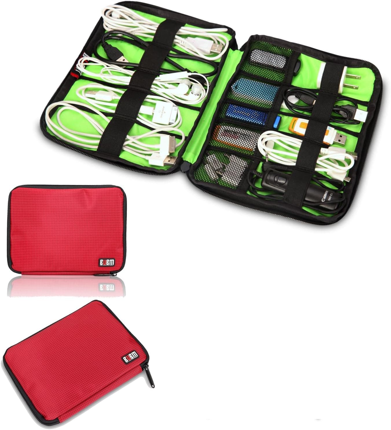 BUBM Universal Cable Organizer Electronics Accessories Case USB Drive Shuttle (Red)