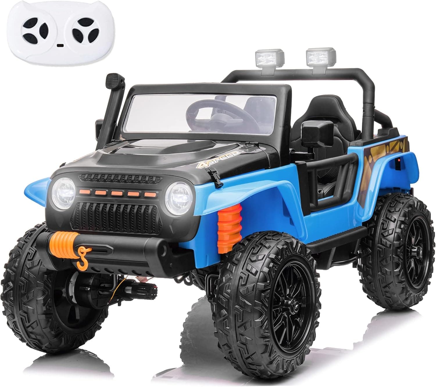 sopbost 12V 4WD Ride On Toy with Remote Control for Parents Kids 1+1 Seater 4x4 Electric Ride On Car Off-Road Quad Truck, 2 Speed, 220LBS Load Capacity, Blue