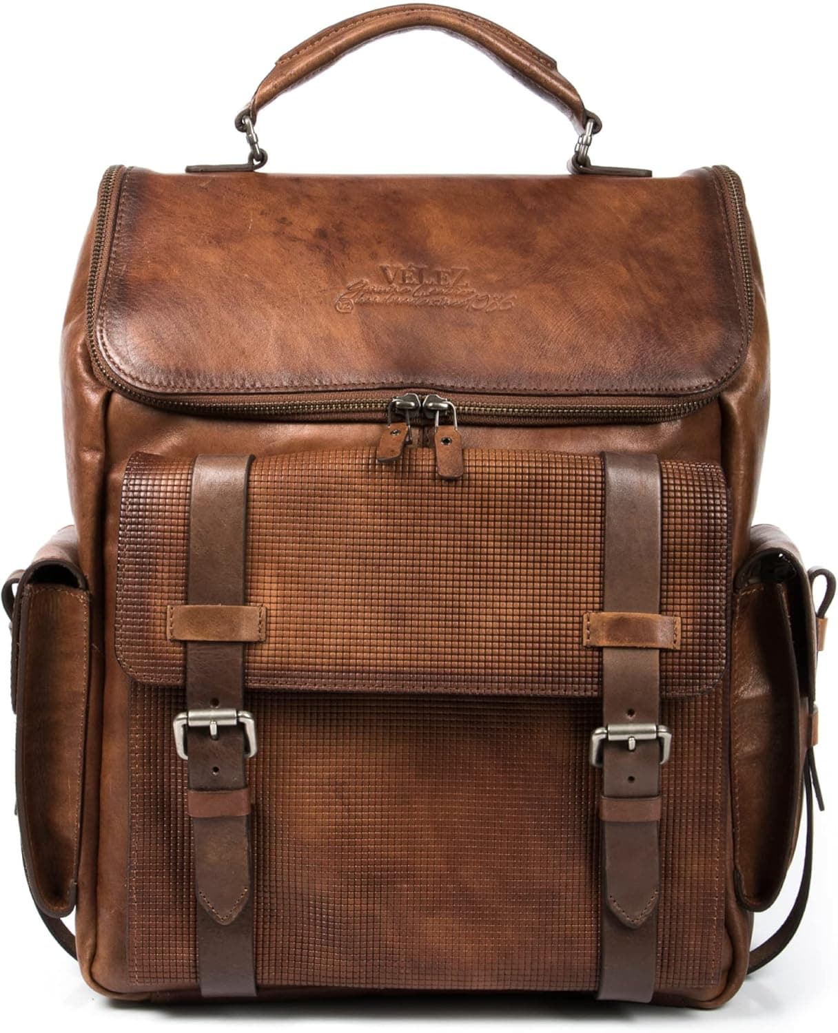 VELEZ Full Grain Leather Backpack for Men - 15 Inch Laptop Bag - Vintage Travel Rucksack - Casual Daypack for Women