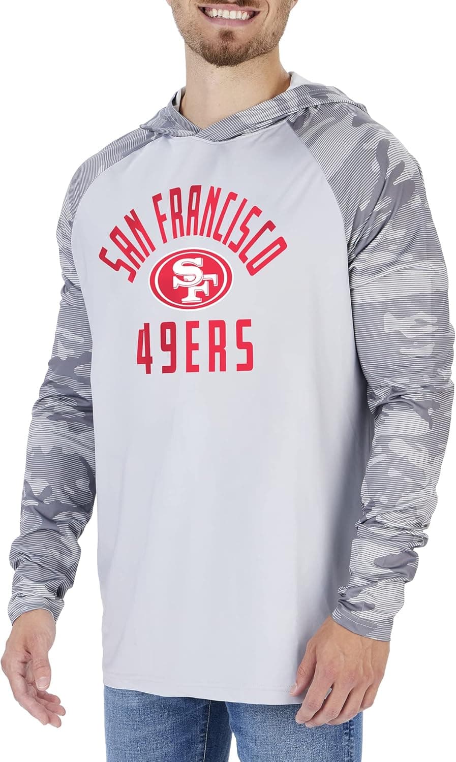 Zubaz NFL Mens Grey Hoodie with Tonal Camo Sleeves