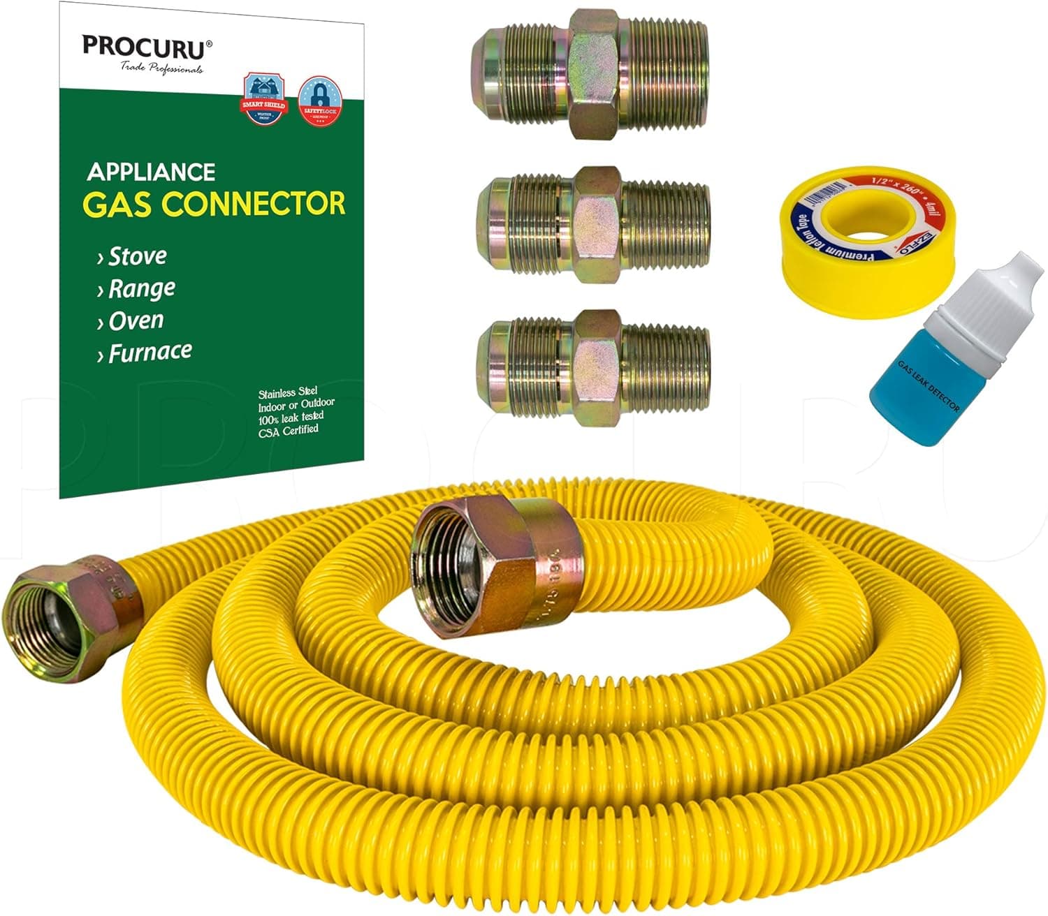 PROCURU 5/8" OD x 36" Gas Flex Connector Kit, WeatherProof Stainless Steel with SafeGuard Coating