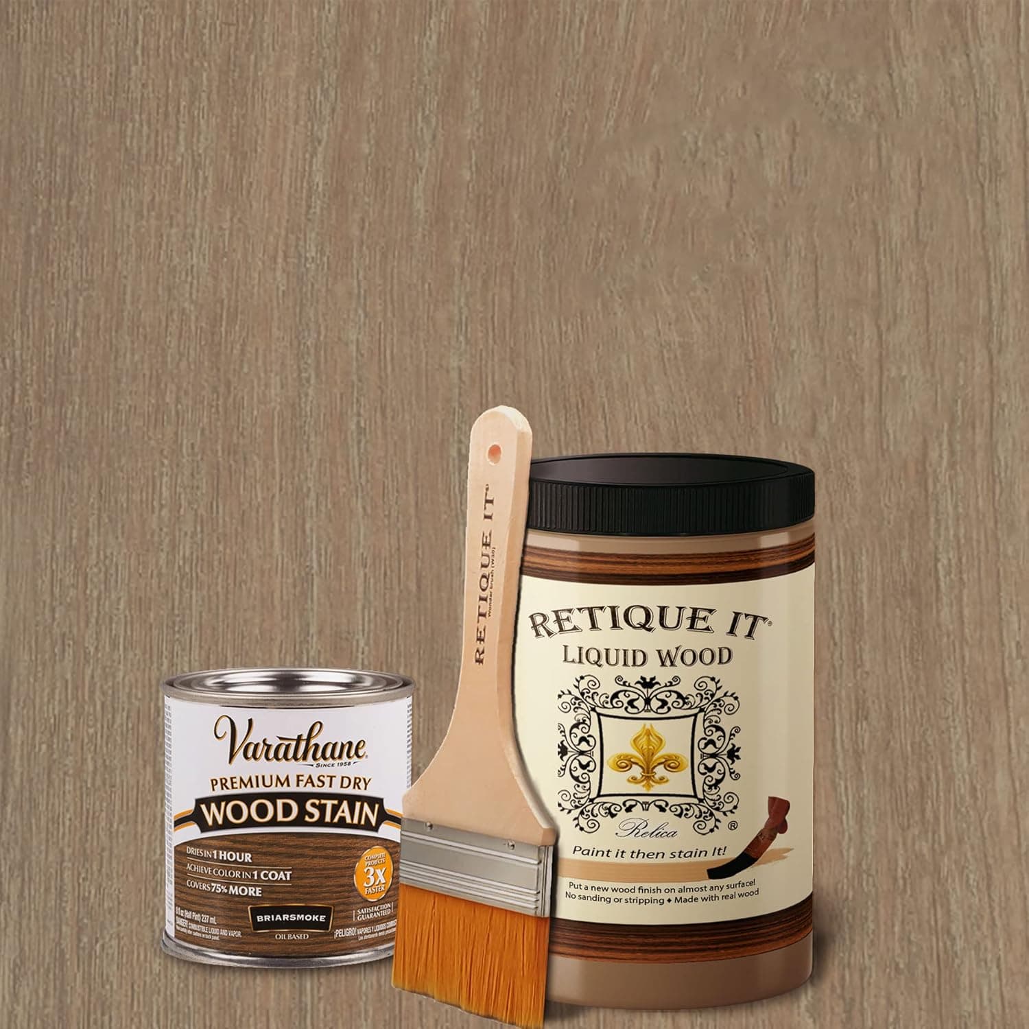 Retique It Liquid Wood - Quart Light Wood with Briarsmoke Stain - Stainable Wood Fiber Paint - Put a fresh coat of wood on it (32oz LW, Briarsmoke)
