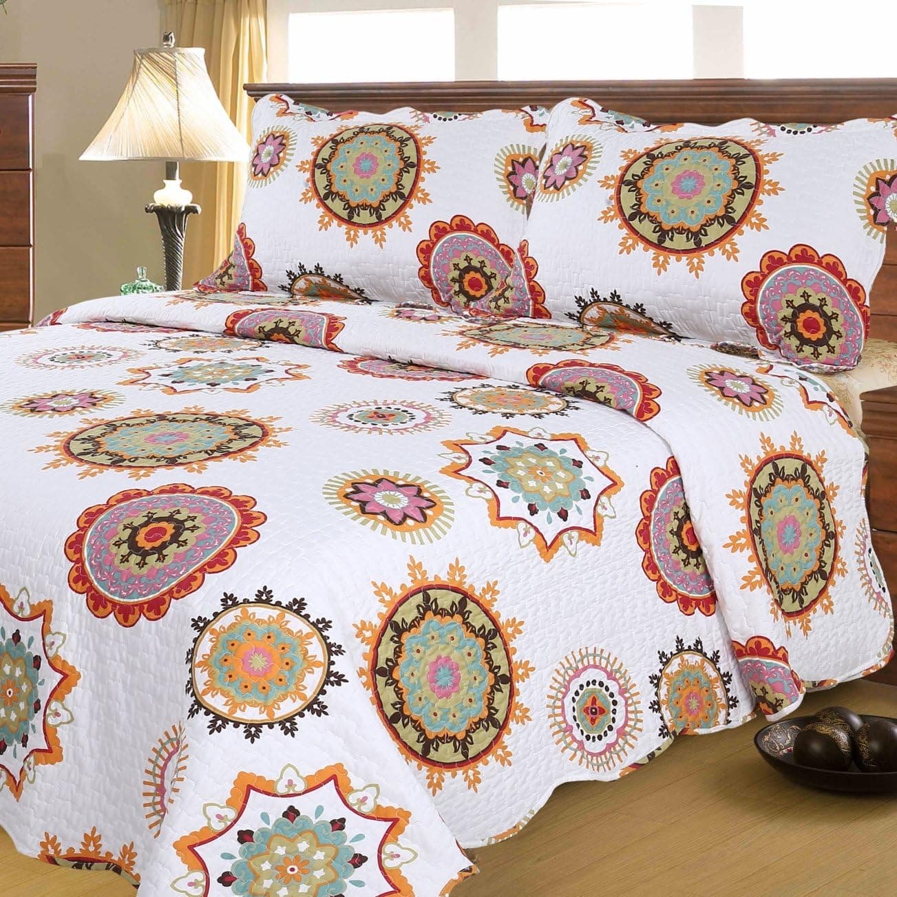 Mohap Reversible Quilt Set with Shams Twin Size Hypoallergenic for All Season Pattern#5