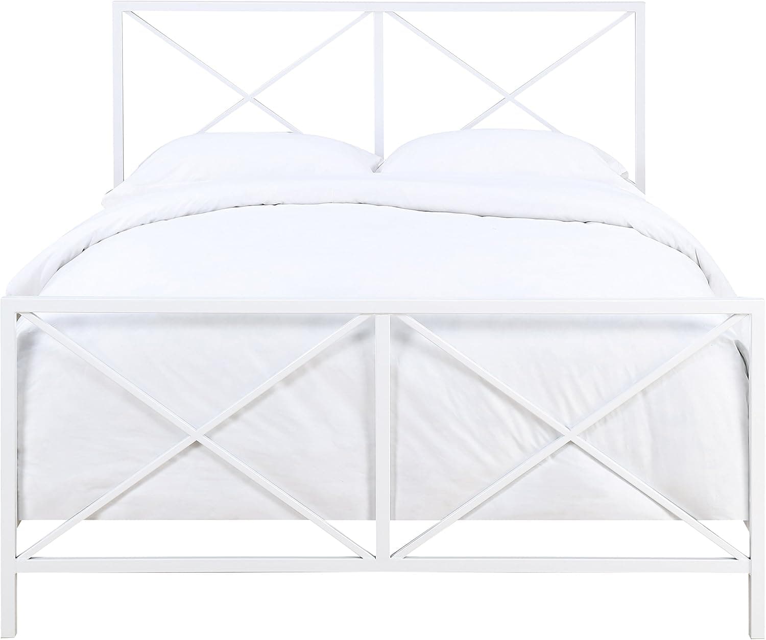 Right2Home Queen Metal Bed in White Sleigh