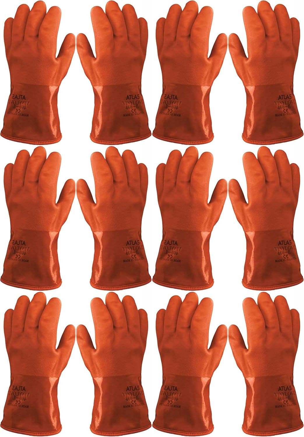 Atlas 460 Vinylove Cold Weather PVC Insulated Freezer X-Large XL Gloves, 6-Pairs