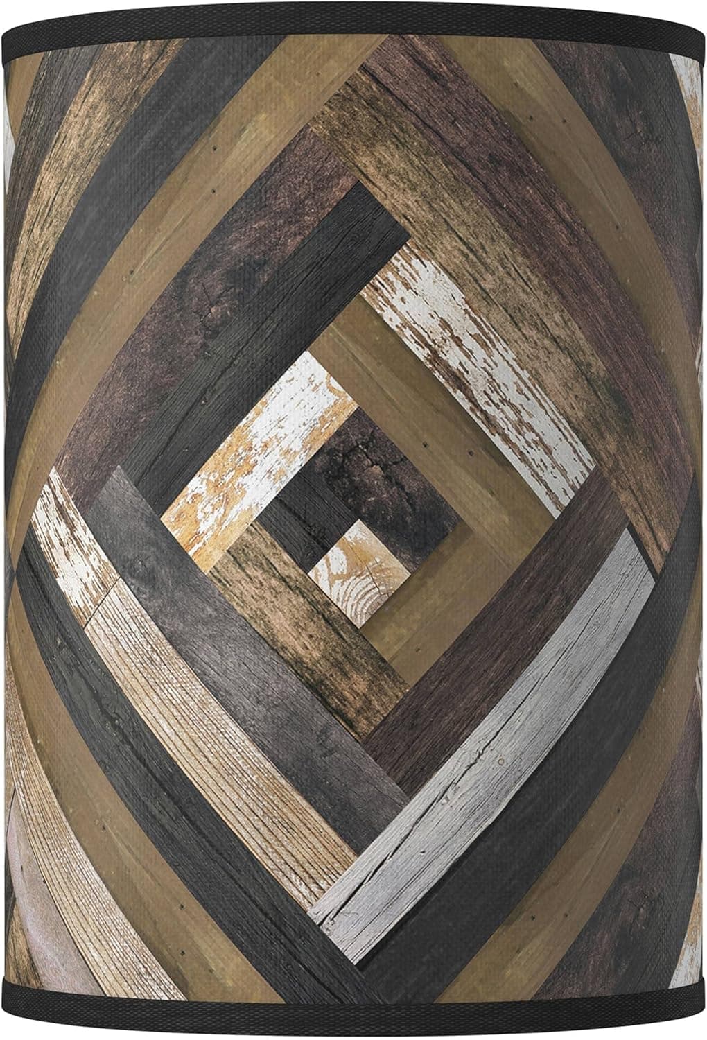 Cylinder Hardback Giclee Print Lamp Shade Woodwork Diamonds Gray Brown Small 8" Top x 8" Bottom x 11" High Spider with Replacement Harp and Finial Fitting - Giclee Glow