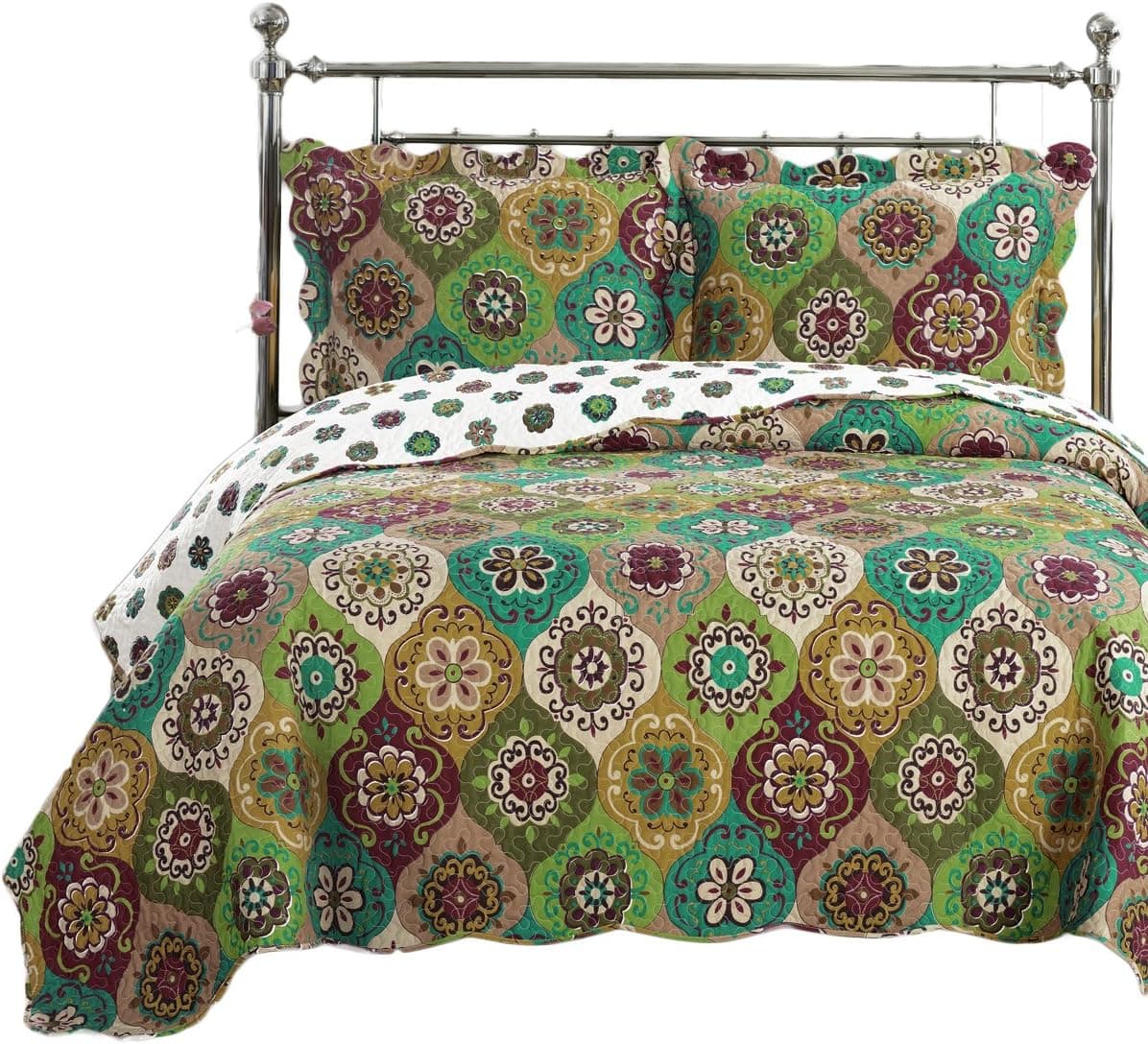 sheetsnthings Bonnie Full/Queen Size, Over-Sized Quilt 3pc Set 92x96, Luxury Microfiber Printed Coverlet