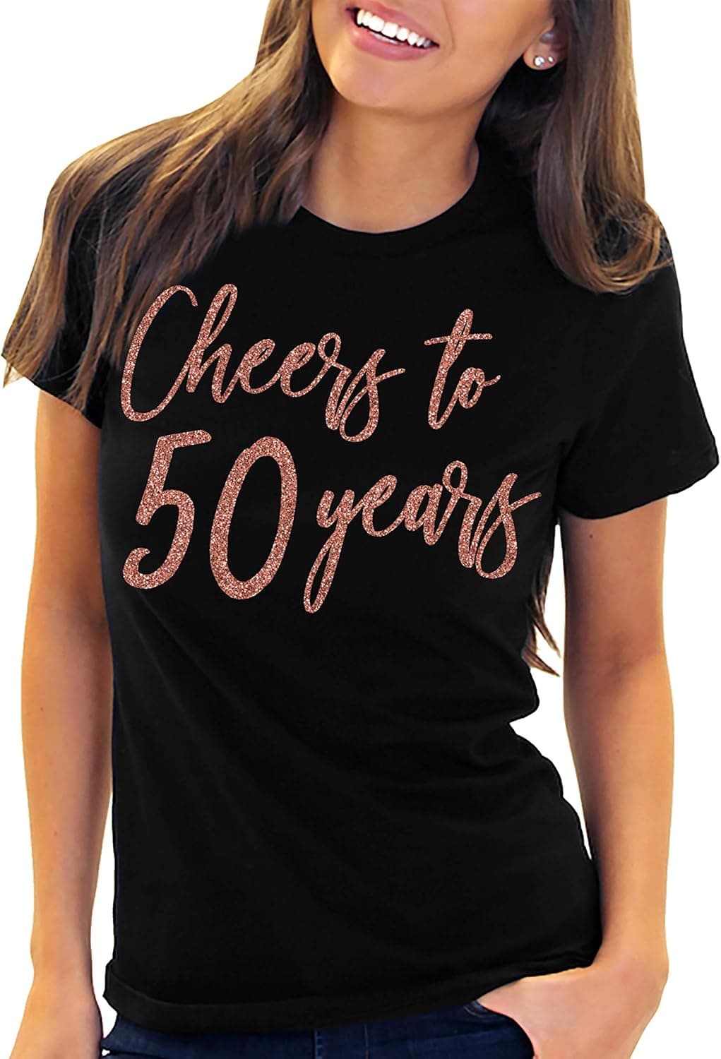 RhinestoneSash 50th Birthday Shirts for Women - Milestone Birthday Tees - Rose Gold 50th Birthday Party Tshirts
