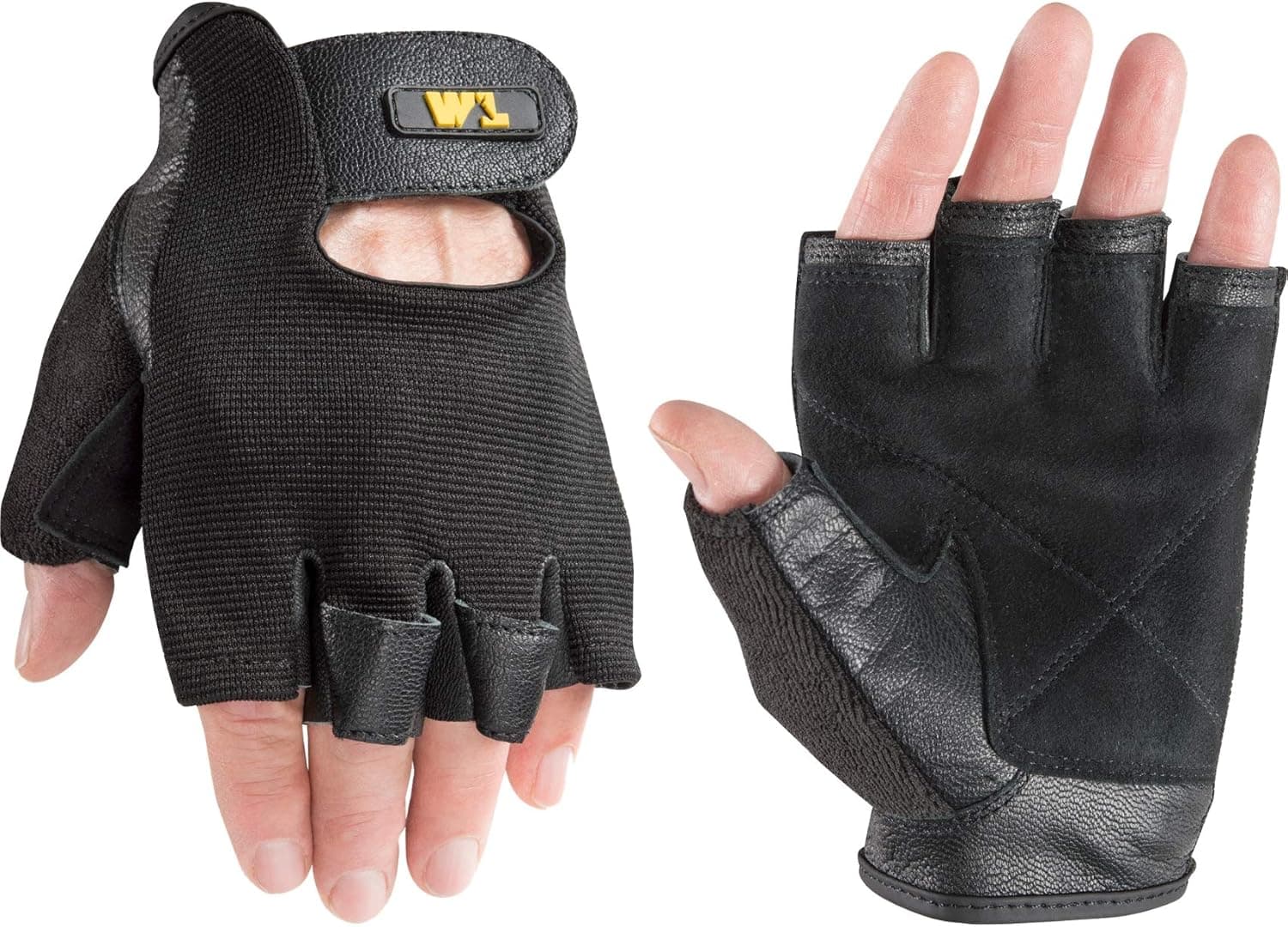 Wells Lamont Men's Goatskin Leather Palm Fingerless Work Gloves, Extra Large 845, Black
