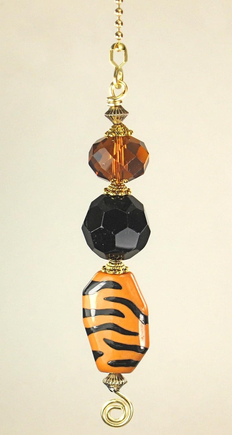 Animal Pattern Tiger Stripe with Black and Amber Faceted Glass Ceiling Fan Pull
