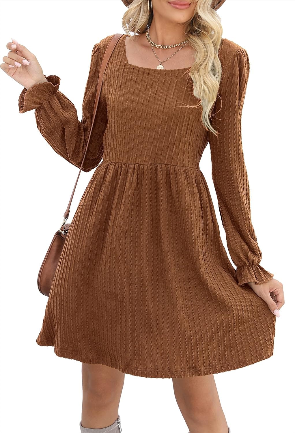 Dress Depot Womens Dresses Long Sleeve Square Neck Tunic Dress Casual Fall Dresses