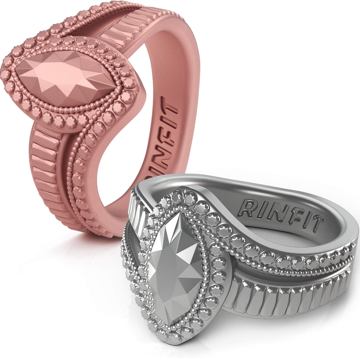 Rinfit Silicone Rings for Women - Promise Silicone Ring Women - Rubber Wedding Rings - Silicone Wedding Bands Women - Marquise & Pear Collections