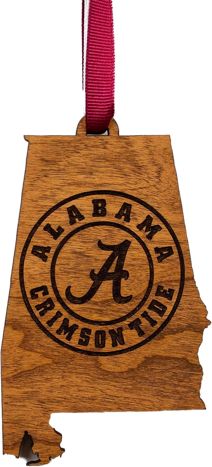 LazerEdge NCAA Wooden Ornament (Alabama Crimson Tide - State Map with Seal)