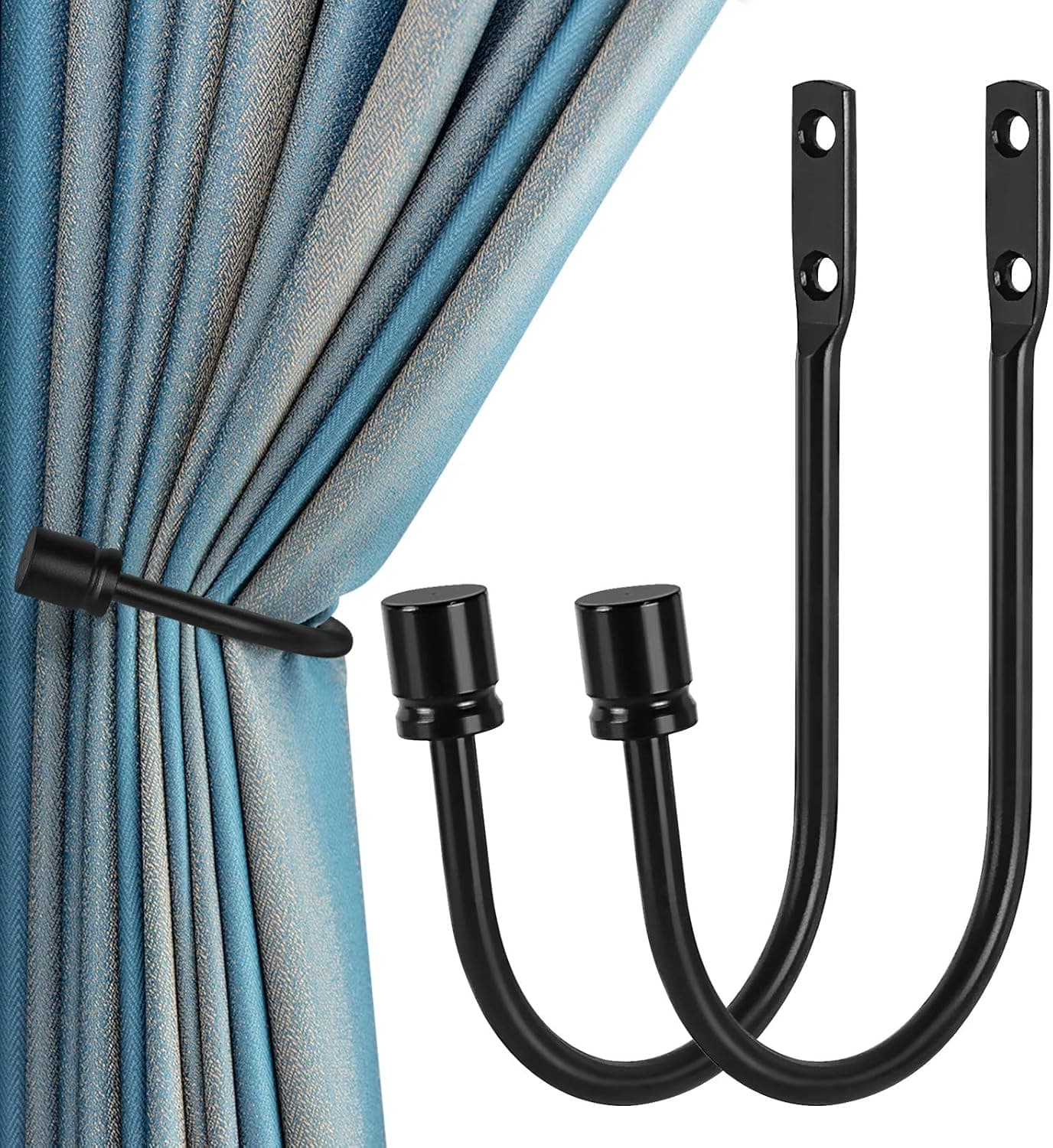No/Brand Metal Curtain Holdbacks, 2 Pack Black Decorative Wall Mounted Curtain Tieback Drapery Holdbacks for Window Curtain(1 Pair/2 Pack