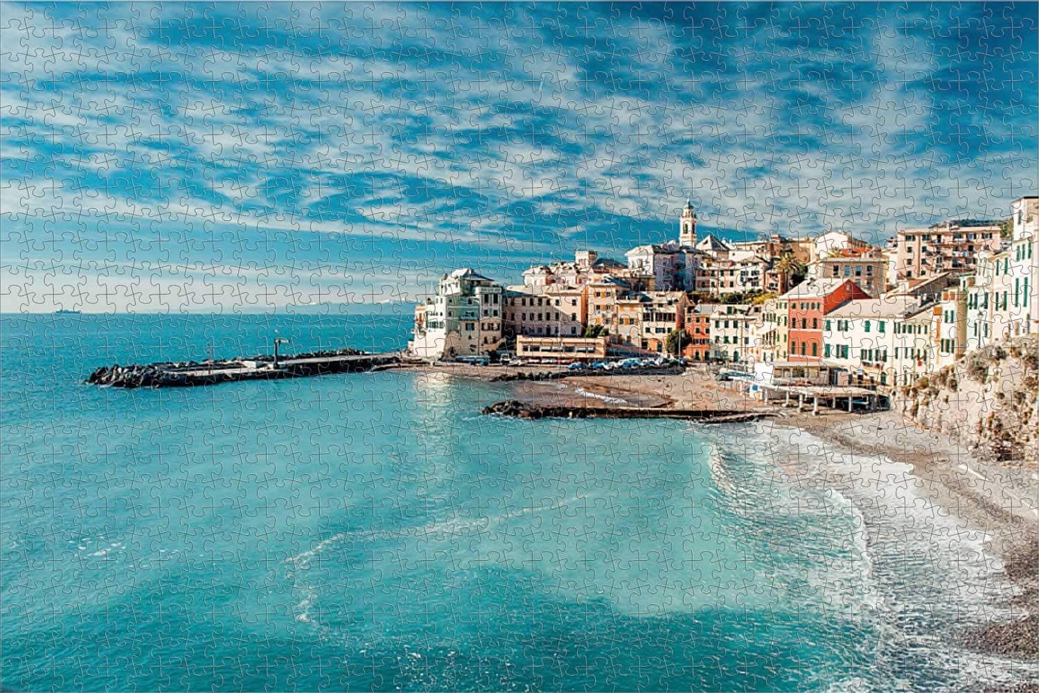 Ofpvss Jigsaw Puzzles for Adults Kids,Italy Waterside Town Wooden Puzzle 1000 Piece,Educational Intellectual Decompressing Fun Game Gift for Kids Adults Toy (Finished Size:29.5x19.7 inches)